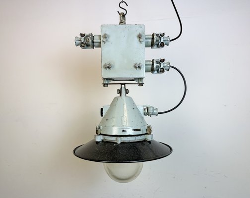 Grey Cast Aluminium Explosion Proof Pendant Lamp with Enameled Shade from Elektrosvit, 1970s-CGF-1726173