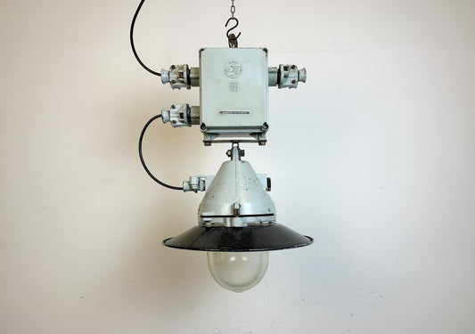 Grey Cast Aluminium Explosion Proof Pendant Lamp with Enameled Shade from Elektrosvit, 1970s