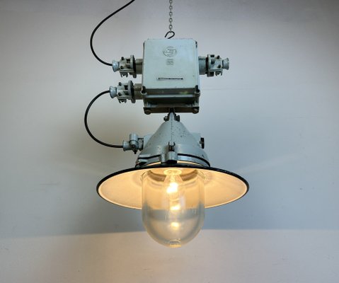 Grey Cast Aluminium Explosion Proof Pendant Lamp with Enameled Shade from Elektrosvit, 1970s-CGF-1726173