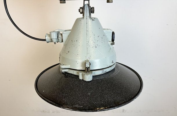 Grey Cast Aluminium Explosion Proof Pendant Lamp with Enameled Shade from Elektrosvit, 1970s-CGF-1726173