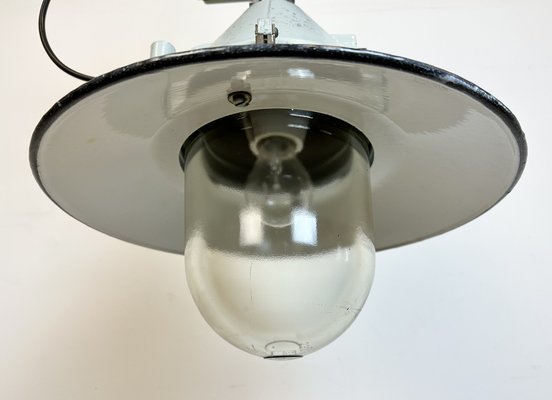 Grey Cast Aluminium Explosion Proof Pendant Lamp with Enameled Shade from Elektrosvit, 1970s-CGF-1726173