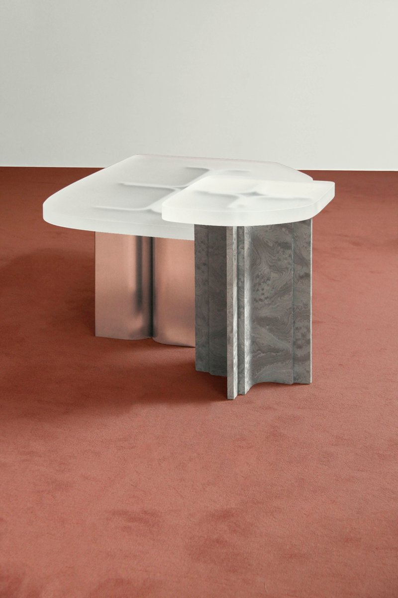 Grey Elm Burl Veneer & Resin Fossil Side Table by Daniel Nikolovski & Danu Chirinciuc for KABINET, 2019