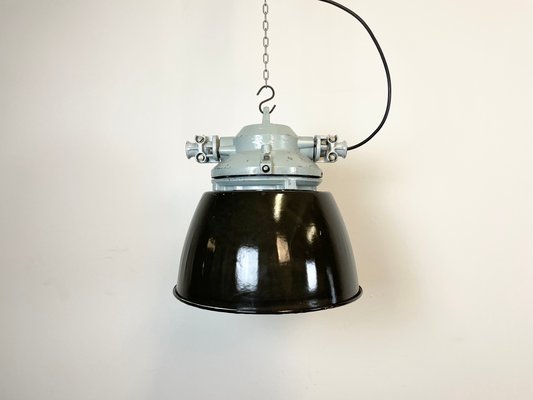 Grey Explosion Proof Lamp with Black Enameled Shade from Elektrosvit, 1970s-CGF-1167584