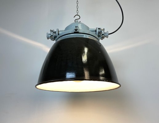 Grey Explosion Proof Lamp with Black Enameled Shade from Elektrosvit, 1970s-CGF-1167584