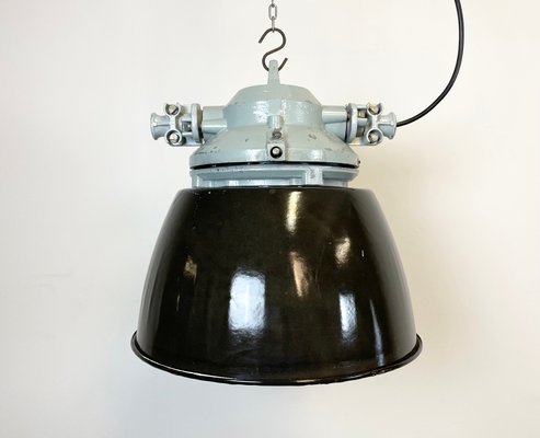 Grey Explosion Proof Lamp with Black Enameled Shade from Elektrosvit, 1970s-CGF-1167584