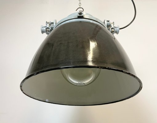 Grey Explosion Proof Lamp with Black Enameled Shade from Elektrosvit, 1970s-CGF-1167584