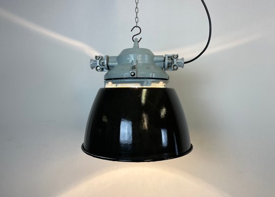 Grey Explosion Proof Lamp with Black Enameled Shade from Elektrosvit, 1970s-CGF-1167584