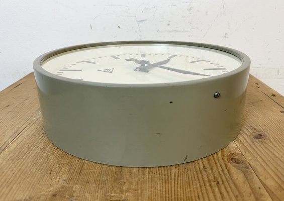 Grey Industrial Factory Wall Clock from Pragotron, 1960s-CGF-1757909