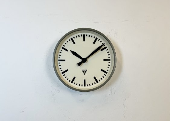 Grey Industrial Factory Wall Clock from Pragotron, 1960s-CGF-1757909