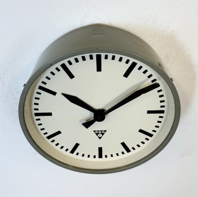 Grey Industrial Factory Wall Clock from Pragotron, 1960s-CGF-1757909