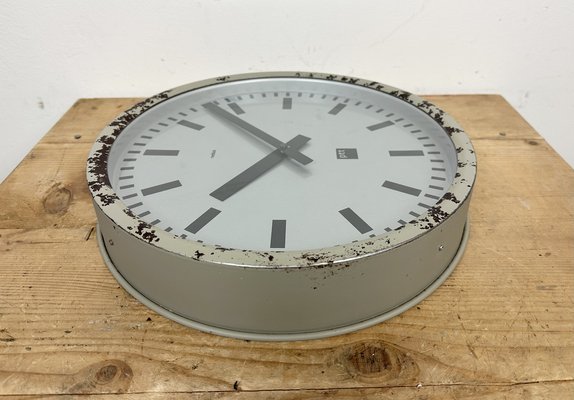 Grey Industrial Station Wall Clock from Nedklok, 1960-CGF-1408507