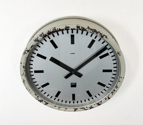 Grey Industrial Station Wall Clock from Nedklok, 1960-CGF-1408507