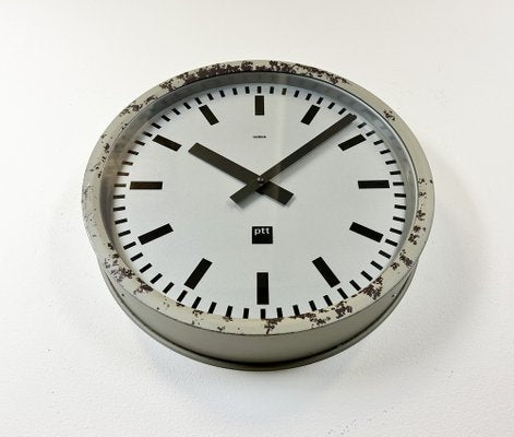 Grey Industrial Station Wall Clock from Nedklok, 1960-CGF-1408507