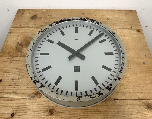 Grey Industrial Station Wall Clock from Nedklok, 1960-CGF-1408507