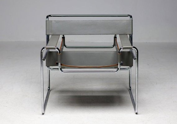 Grey Leather Wassily Armchairs by Marcel Breuer for Gavina, 1960s, Set of 2-WN-1812156