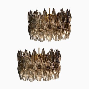 Grey Murano Glass Poliedri Chandeliers in the Style of Carlo Scarpa, Set of 2-MBH-1032495