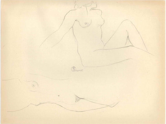 Group of Female Nudes - Original Pencil Drawing by Ernest Rouart - 1890s 1890s