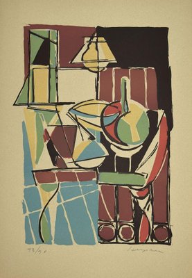 Guido La Regina, Colorful Composition, Linoleum, Late 20th Century-ZCI-871476