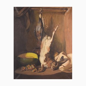 Guillermo Martinez Soliman, Still Life with Hare and Melon, Mid 20th-Century, Oil on Canvas, Framed-AOI-1106722