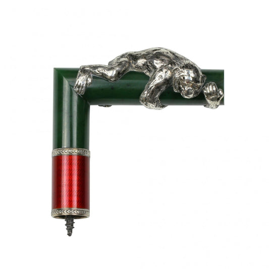 Guilloche Enamel and Jade Silver Cane Handle by Julius Rappaport for Faberge