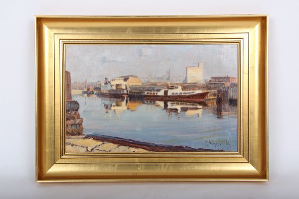 Gunnar Bundgaard, Harbor Motif, 1970s, Oil on Canvas, Framed-DQ-1295982