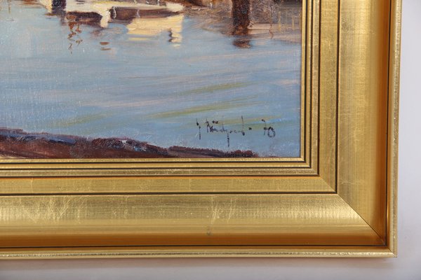 Gunnar Bundgaard, Harbor Motif, 1970s, Oil on Canvas, Framed-DQ-1295982