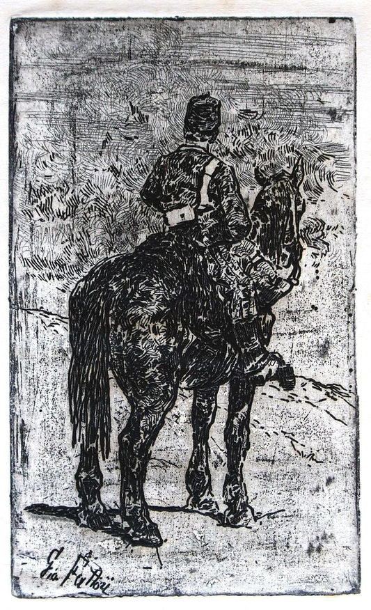 Gunner Riding - Original Etching by Giovanni Fattori - 1900 ca. 1900 ca.