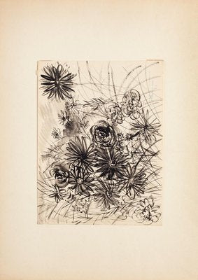 Gustave Bourgogne, Flowers Composition, China Ink and Watercolor, Mid-20th Century