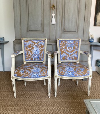 Gustavian Armchairs with Toile De Jouy Cover, Set of 2-VAP-1363857