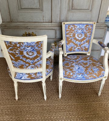 Gustavian Armchairs with Toile De Jouy Cover, Set of 2-VAP-1363857