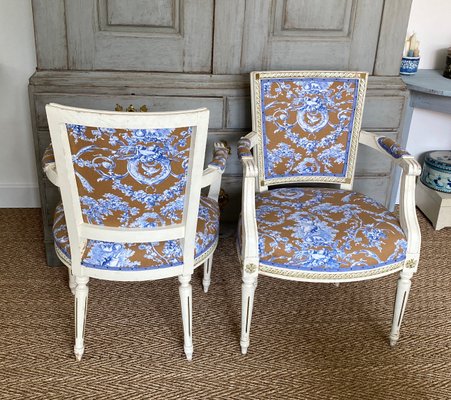 Gustavian Armchairs with Toile De Jouy Cover, Set of 2-VAP-1363857