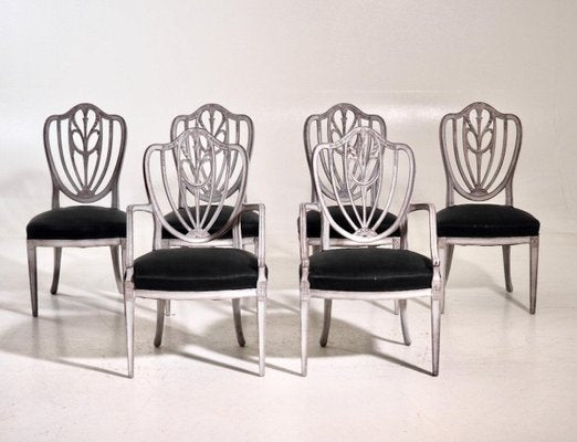 Gustavian Style Chairs Including Two Armchairs with Carvings, Late 19th Century, Set of 6-SA-1020483