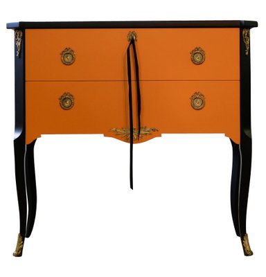 Gustavian Style Commode in Orange & Black with Brass Details, 1950s-VTA-1440755