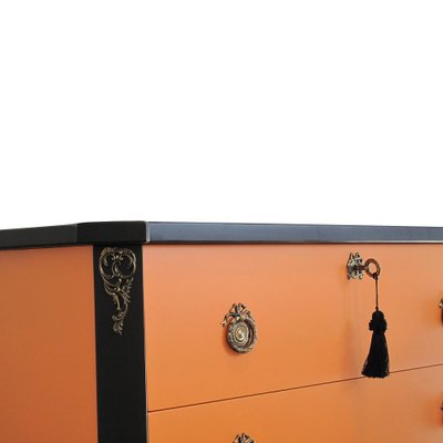 Gustavian Style Commode in Orange & Black with Brass Details, 1950s-VTA-1440755