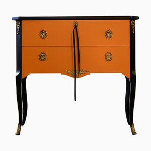 Gustavian Style Commode in Orange & Black with Brass Details, 1950s-VTA-1440755