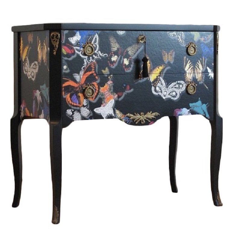 Gustavian Style Commode with Butterfly Christian Lacroix Design, 1950s