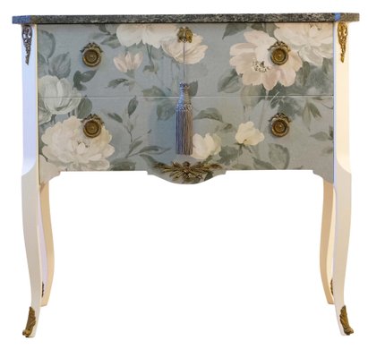 Gustavian Style Commode with Floral Blue Design, 1950s-VTA-1440671