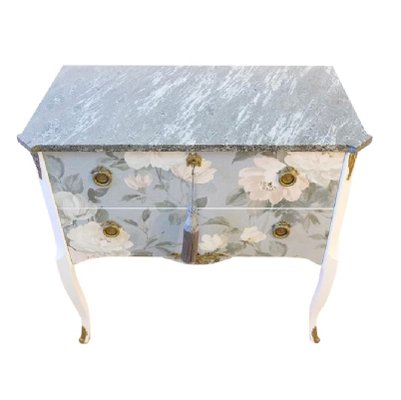 Gustavian Style Commode with Floral Blue Design, 1950s-VTA-1440671