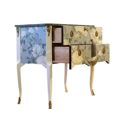 Gustavian Style Commode with Floral Blue Design, 1950s-VTA-1440671