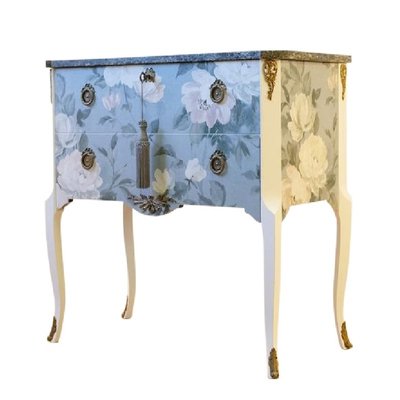 Gustavian Style Commode with Floral Blue Design, 1950s-VTA-1440671