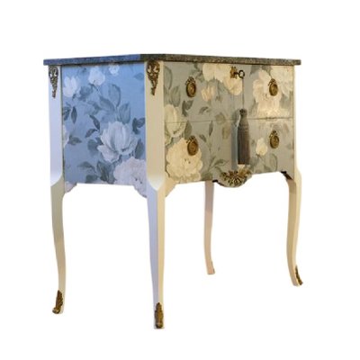 Gustavian Style Commode with Floral Blue Design, 1950s-VTA-1440671