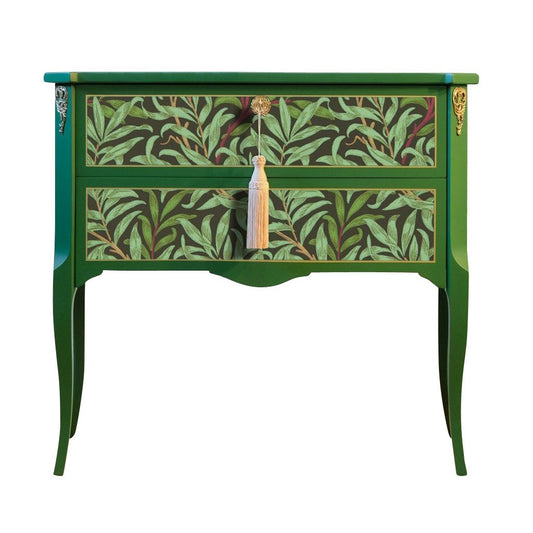 Gustavian Style Commode with Green Floral Design and Matching Painted Marble Top, 1950s