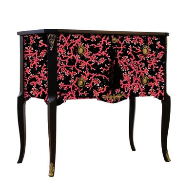 Gustavian Style Nightstand with Coral Design and Painted Marble Top-VTA-1334868