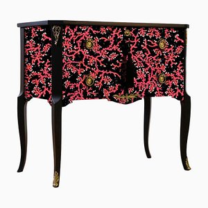 Gustavian Style Nightstand with Coral Design and Painted Marble Top-VTA-1334868