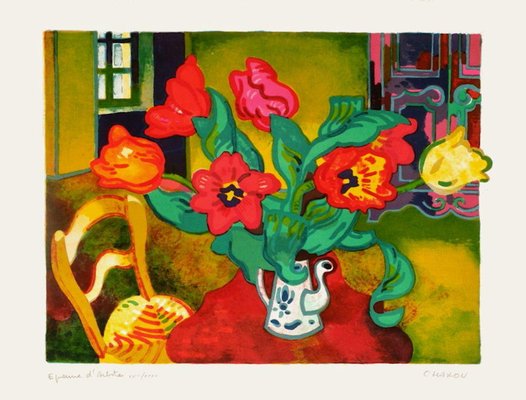 Guy Charon, Tulipes sur le guéridon, 1975, Lithograph-FMZ-1139632