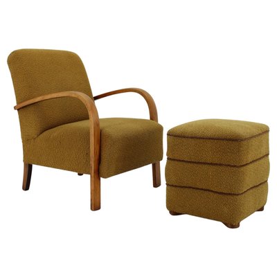 H-213 Armchair with Tabouret by Jindrich Halabala, Former Czechoalsovakia, 1940s, Set of 2-TZ-2018643