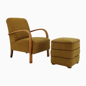 H-213 Armchair with Tabouret by Jindrich Halabala, Former Czechoalsovakia, 1940s, Set of 2-TZ-2018643