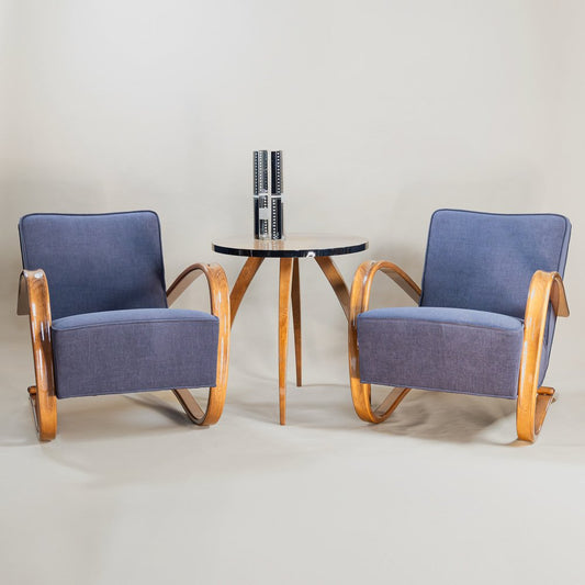 H-269 Armchairs and Coffee Table attributed to Jindřich Halabala for Up Závody & Vase attributed to Karel Panda, 1930s, Set of 4