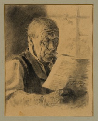 H. Bachmann, Old Man Reading the Newspaper, 1896, Pencil-OJR-1273340