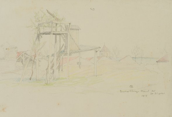 H. Christianen, Observation Post Near a Town, 1917, Pencil-OJR-1273347